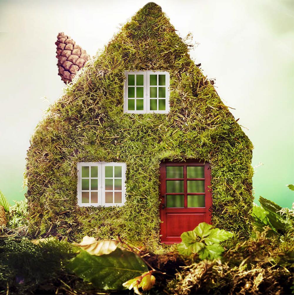 Illustrasjon av grønt hus med planter